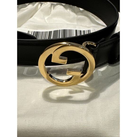 GUCCI Blondie Interlocking G leather belt Black Gold 95 / 38